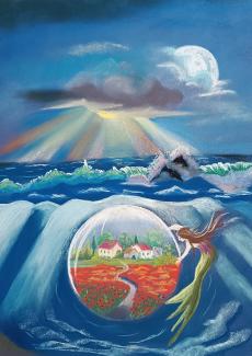 une peinture de l'exposition représentant l'océan