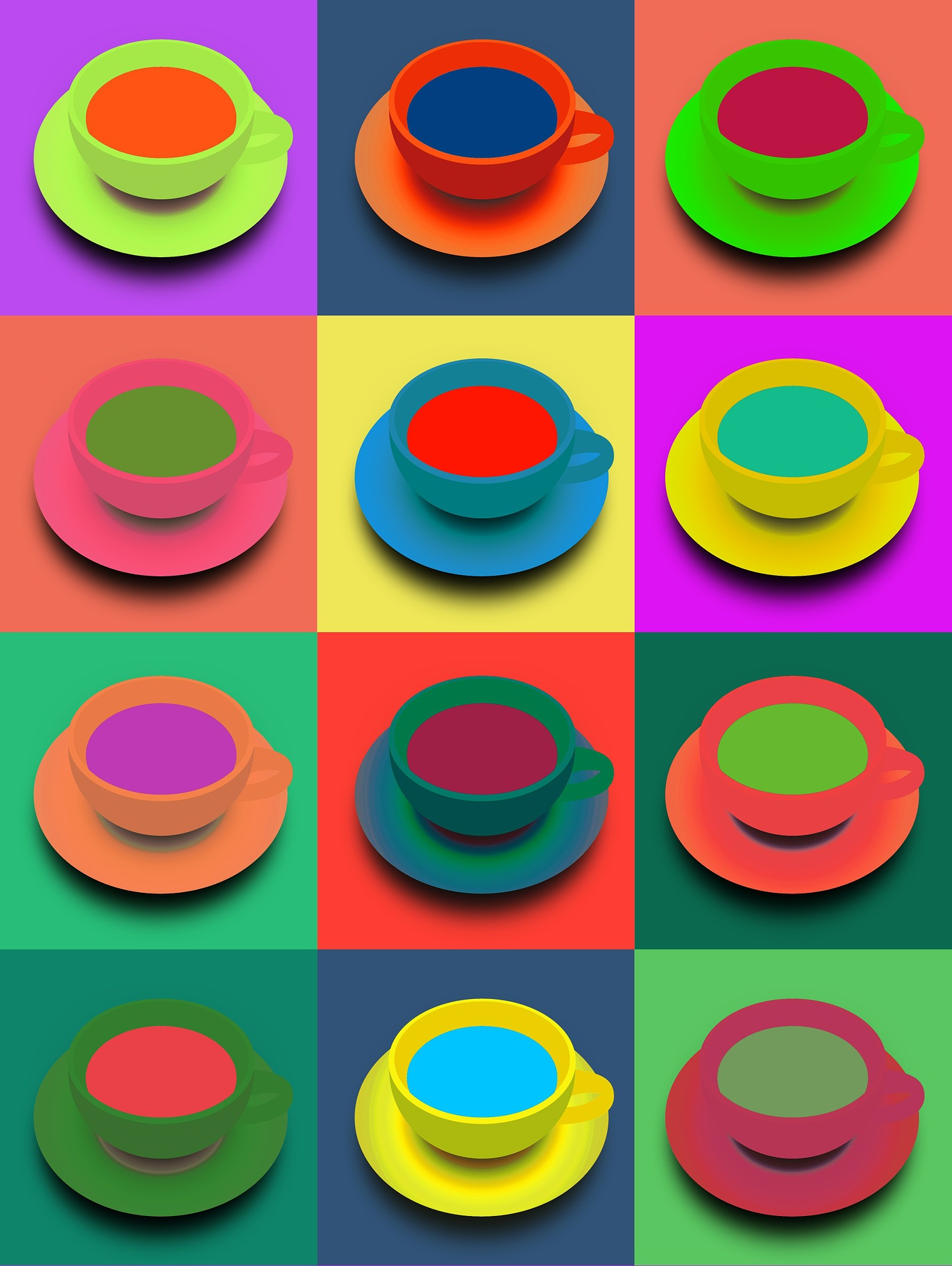 dessin coloré de tasses à café façon pop art