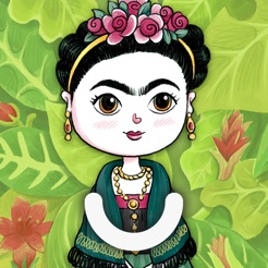 dessin très coloré représentant Frida Kahlo