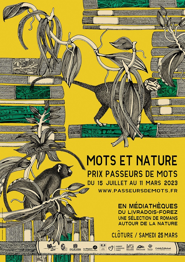 l'affiche du prix représentant des livres, des singes et des branches