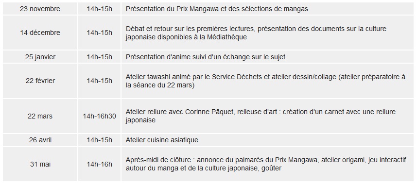 programme du club manga