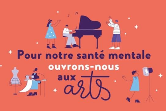 Visuel des Semaines d'Information sur la Santé Mentale avec mention du thème "Pour notre santé ouvrons-nous aux arts"