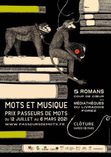 l'affiche du prix des singes avec des casques et des piles de livres