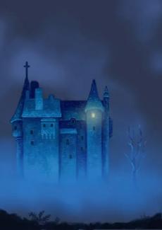 dessin d'une château dans la brume