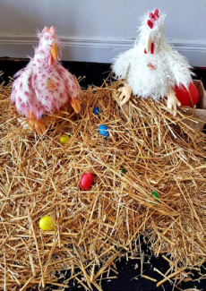 photo des poules du tapis à histoires de Mona